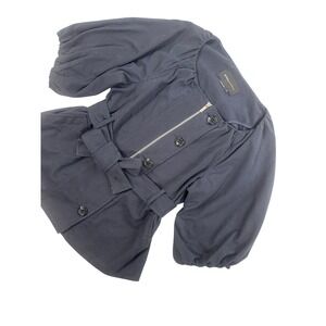 BCBGMAXAZRIA Women's Navy Puff Sleeve Belted Peplum Jacket Size S Zip Front